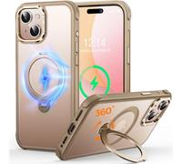 CUTELFON Coque O3 Mag-Stand pour iPhone 15 avec Béquille 360°,[Compatible avec MagSafe][Toucher Peau Exceptionnel] Coque Fine Magnétique Mate Translucide 6,1",Or Mat