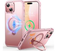 CUTELFON Coque O3 Mag-Stand pour iPhone 15 avec Béquille 360°,[Compatible avec MagSafe][Toucher Peau Exceptionnel] Coque Fine Magnétique Mate Translucide 6,1",Rose Mat
