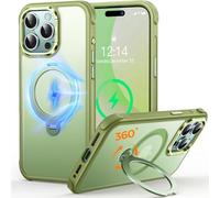 CUTELFON Coque O3 Mag-Stand pour iPhone 15 Pro avec Béquille 360°,[Compatible avec MagSafe][Toucher Peau Exceptionnel] Coque Fine Magnétique Mate Translucide 6,1",Vert Mat