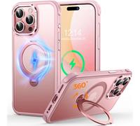 CUTELFON Coque O3 Mag-Stand pour iPhone 15 Pro avec Béquille 360°,[Compatible avec MagSafe][Toucher Peau Exceptionnel] Coque Fine Magnétique Mate Translucide 6,1",Rose Mat