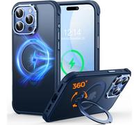 CUTELFON Coque O3 Mag-Stand pour iPhone 15 Pro Max avec Béquille 360°,[Compatible avec MagSafe][Toucher Peau Exceptionnel] Coque Fine Magnétique Mate Translucide 6,7",Bleu Mat