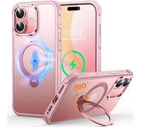 CUTELFON Coque O3 Mag-Stand pour iPhone 16 avec Béquille 360°,[Compatible avec MagSafe][Toucher Peau Exceptionnel] Coque Fine Magnétique Mate Translucide 6,1",Rose Mat
