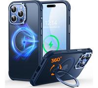 CUTELFON Coque O3 Mag-Stand pour iPhone 16 Pro avec Béquille 360°,[Compatible avec MagSafe][Toucher Peau Exceptionnel] Coque Fine Magnétique Mate Translucide 6,3",Bleu Mat