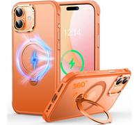 CUTELFON Coque O3 Mag-Stand pour iPhone 17 avec Béquille 360°,[Compatible avec Mag-Safe][Toucher Peau Exceptionnel] Coque Fine Magnétique Mate Translucide 6,3",Orange Mat