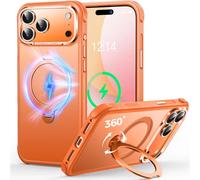 CUTELFON Coque O3 Mag-Stand pour iPhone 17 Pro avec Béquille 360°,[Compatible avec Mag-Safe][Toucher Peau Exceptionnel] Coque Fine Magnétique Mate Translucide 6,3",Orange Mat