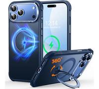 CUTELFON Coque O3 Mag-Stand pour iPhone 17 Pro avec Béquille 360°,[Compatible avec MagSafe][Toucher Peau Exceptionnel] Coque Fine Magnétique Mate Translucide 6,3",Bleu Mat