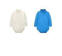 CuteOn 2 Packs Unisexe bébé Romper Col roulé Manches longues Coton Enfant Bodysuit Combinaison Beige + Bleu 9 Mois