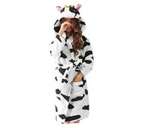 CuteOn Unisexe Couple Aux Femmes Pour des Hommes Dessin Animé Animal Molleton Hooded Chaud Robe de chambre Peignoir Housecoat Cosplay Vache laitière Small