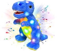 Cuteoy Dinosaure bleu en peluche musical à DEL en peluche lumineuse et chantante T-Rex volume réglable - Jouet d'anniversaire et de Noël pour enfants, petites filles, 30,5 cm