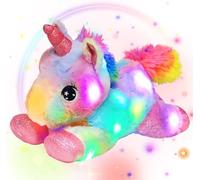 Cuteoy Peluche licorne LED multicolore avec fonction veilleuse colorée, doudou lumineux qui brille dans le noir, fête d'anniversaire pour enfants tout-petits, filles, arc-en-ciel, 35,5 cm