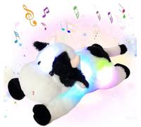 Cuteoy Veilleuse musicale en peluche en forme de vache douce et lumineuse à DEL - Jouets chantants - Berceuses - Cadeau d'anniversaire et de Noël pour enfants, garçons et filles, 39,4 cm