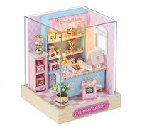 CUTEROOM DIY Mini Dollhouse Wooden Furniture Kit, Maison Petite Maison avec boîte à Musique pour Assembler Jouets Cadeaux d'anniversaire (Candy)