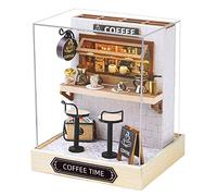 CUTEROOM Kit de maison de poupée miniature à faire soi-même, kit de maison de poupée en bois 3D à construire pour adolescents et adultes, cadeau d'anniversaire (café) Taille Unique