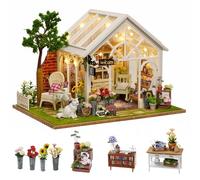 CUTEROOM Kit de maison de poupée miniature à faire soi-même, serre, modélisme avec lumière LED, projet de bricolage fait à la main, anniversaires, Noël et amateurs de bricolage (Sunshine Greenhouse)
