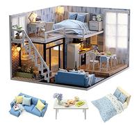 Cuteroom - Kit de maison en bois de poupée à faire soi-même - Modèle bleu et lampe LED