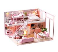 CUTEROOM Kits de Maison de poupée Miniature à Faire soi-même avec Meubles, kit de Maison de poupée en Bois avec boîte à Musique et lumières LED