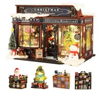 CUTEROOM Maison de poupées en bois avec meubles et mécanisme musical - Kit à fabriquer soi-même pour merveilles de Noël, cadeau DIY avec mécanique mobile, décoration miniature éclairée pour la maison