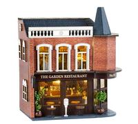 CUTEROOM Maison miniature, ensemble de maison de poupée en bois, mini ensemble de construction de maison avec meubles et lumière LED, cadeau d'anniversaire pour femmes et filles (restaurant jardin)