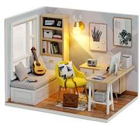 CUTEROOM Miniature avec des Meubles de Maison de poupée, Maison Miniature a Construire kit DIY Dollhouse en Bois Ainsi Que la poussière, DIY Miniature Doll House Kit