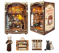 CUTEROOM Miniature Book Nook - Kit de Bricolage en Bois avec LED et Housse Anti-poussière - Construction de Maison de Poupée avec Meubles Détaillés (Caramel Dream)