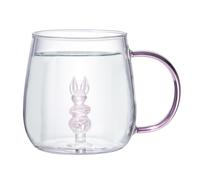 Cutes tasses en verre - tasse à café transparente 3D en verre borosilicate de 380 ml, tasse mignonne pour voyage, vie quotidienne, tasses de dessin animé portables pour le lieu de travail, Rabbit