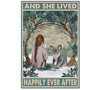 cutespree Koala Little Girl, and She Lived Happily Ever After - Plaque en métal motivante - Impressions murales significatives - Décoration de chambre de garage/bar/maison/extérieur/intérieur - 30,5 x