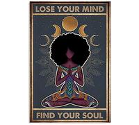 cutespree Panneau en métal en métal avec inscription « Yoga Black Girl Lose Your Mind Find Your Soul » - Peinture à suspendre - Photographie aquarelle - Décoration d'intérieur - Mélanine - 30,5 x 40,6