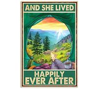 cutespree Plaque en métal « Camping in Forest and She Lived Happily Ever After » - Décoration murale motivante - Décoration murale significative - Pour garage, bar, maison, extérieur et intérieur