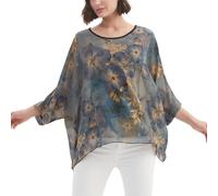 CuteSwan Chemisier d'été en mousseline de soie pour femme - Col en V - Tunique ample pour leggings - T-shirts décontractés, #Hibiscus à bordure dorée, Taille unique