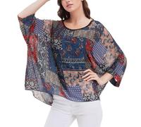 CuteSwan Chemisier d'été en mousseline de soie pour femme - Col en V - Tunique ample pour leggings - T-shirts décontractés, #Square Paisley Floral, taille unique