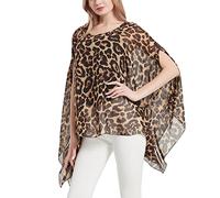 CuteSwan Lagenlook Chemisier caftan à manches chauve-souris en mousseline de soie pour femme, imprimé léopard, One Size Plus