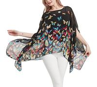 CuteSwan Lagenlook Chemisier caftan à manches chauve-souris en mousseline de soie pour femme, Motif papillons - Noir, One Size Plus