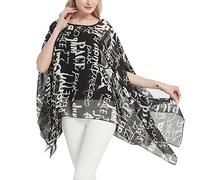 CuteSwan Lagenlook Chemisier caftan à manches chauve-souris en mousseline de soie pour femme, Noir avec lettre, One Size Plus