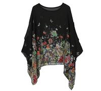 CuteSwan Lagenlook Chemisier caftan à manches chauve-souris en mousseline de soie pour femme, Papillon Floral, One Size Plus