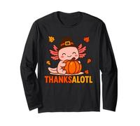 CuteThanksalotl Axolotl Thanksgiving Day Pumpkin Autumn Fall Manche Longue