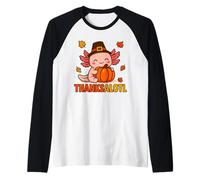 CuteThanksalotl Axolotl Thanksgiving Day Pumpkin Autumn Fall Manche Raglan