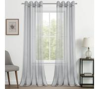 CUTEWIND 2 Panneaux Rideaux Voilage Gris à Oeillets Rideau Fenêtre Semi-Transparent Décoration d'Intérieure en Effet Lin pour Salon Cuisine Chambre Fille et Rideau Chambre Garçon 140×260cm（L×H）