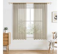 CUTEWIND 2 Pièces Rideau Voilage Beige Semi-Transparent Rideaux 140×160cm Moderne Voilages Intérieurs Effect Lin Passe Tringle Prêt à Poser Tamisant pour Salon Cuisine Petites FenêTres Chambre Fille