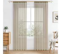 CUTEWIND 2 Pièces Rideau Voilage Beige Semi-Transparent Rideaux 140×215cm Moderne Voilages Intérieurs Effect Lin Passe Tringle Prêt à Poser Tamisant pour Salon Cuisine Petites FenêTres Chambre Fille