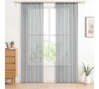 CUTEWIND 2 Pièces Rideau Voilage Gris Semi-Transparent Rideaux 140×245cm Moderne Voilages Intérieurs Effect Lin Passe Tringle Prêt à Poser Tamisant pour Salon Cuisine Petites FenêTres Chambre Fille