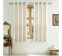 CUTEWIND Rideau Voilage Lin Naturel Court Semi-Transparent à Oeillets Beige, Rideaux et Draperies Intérieurs pour Cuisine Salon Chambre Salle à Manger Petite Fenetre, 2 Pièces, 140x160 cm