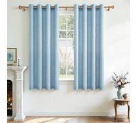 CUTEWIND Rideau Voilage Lin Naturel Court Semi-Transparent à Oeillets Bleu, Rideaux et Draperies Intérieurs pour Cuisine Salon Chambre Salle à Manger Petite Fenetre, 2 Pièces, 140x145 cm