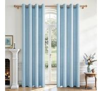 CUTEWIND Rideau Voilage Lin Naturel Semi-Transparent Bleu à Oeillets 140x240 cm, Lot de 2 Panneaux de Rideaux Intérieurs pour Salon Moderne Chambre Porte Fenetre Bureau