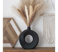 Cutfouwe Vase en CéRamique pour l'herbe De Pampas, Vase De Beignet Noir, Vase De DéCoration CréAtive Moderne, Vase De Fleurs De Fleurs SèChes, Vase Fait à La Main Rond avec Trou pour DéCoration,L