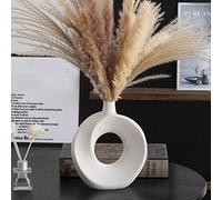 Cutfouwe Vase pour l'herbe De Pampas,Beignet en Céramique Vase Blanc Matt, Décoration Moderne Vase Ronde avec Trou,Grand Vase 26 Cm De Haut pour Décoration De Bureau À Domicile,Décoration Et Cadeau,M