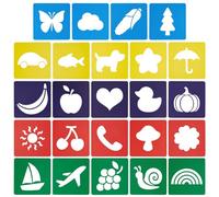 CUTHOLLOW 24 Pièces Couleur Pochoirs pour Peinture Enfant, 20x20 cm Pochoir Dessin Enfant, Pochoir de Dessin de Forme Cartoon, Modèles Réutilisable de Peinture pour Artisanant DIY Cartes Scrapbooking