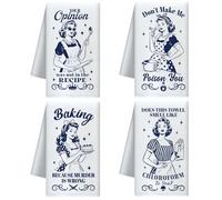 CUTHOLLOW Femme au Foyer Qui Fait La Cuisine Set de 4 Torchons de Cuisine Décoratifs, Microfibre Douce et Absorbante, Torchon pour Vaisselle, Cuisine, Thé, Café, Bar, Cadeau pour Femme Anniversaire