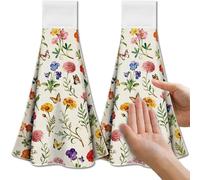 CUTHOLLOW Hängende Küchentücher 2er-Set, Botanisch Dekorative Motiv Geschirrtuch mit Aufhänger, Weiche & saugfähige Mikrofaser-Handtuch für Küche, Bad Oder Ofengriff, Bar