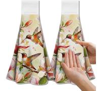 CUTHOLLOW Hängende Küchentücher 2er-Set, Kolibris & Orchideen Dekorative Motiv Geschirrtuch mit Aufhänger, Weiche & saugfähige Mikrofaser-Handtuch für Küche, Bad Oder Ofengriff, Bar