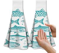CUTHOLLOW Lot de 2 Torchon Cuisine Suspendus - Douce et Absorbante - Essuie Main Cuisine - Motif Sardine - Microfibre Serviette Décorative Originale pour Bain, Kitchen, Poignée de Four